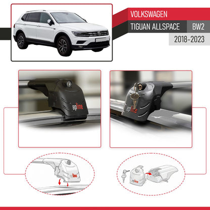 Compatible with Volkswagen Tiguan Allspace (BW) 2018-2023 ACE-2 Car Roof Rack Cross Bar Grey Aluminium 2 Bars