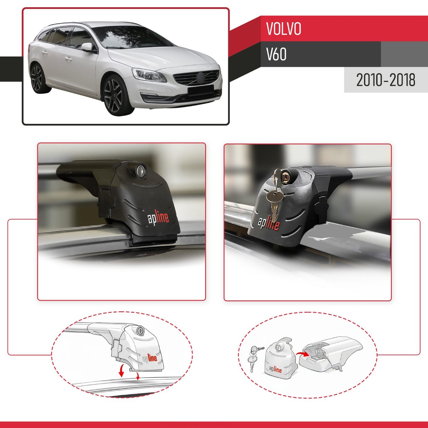 Compatibile con Volvo V60 2011-2018 ACE-2 Barre Tetto Portapacchi Auto Barre Portatutto Grigo Alluminio 2 Barre