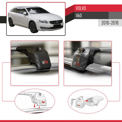 Compatibile con Volvo V60 2011-2018 ACE-2 Barre Tetto Portapacchi Auto Barre Portatutto Grigo Alluminio 2 Barre