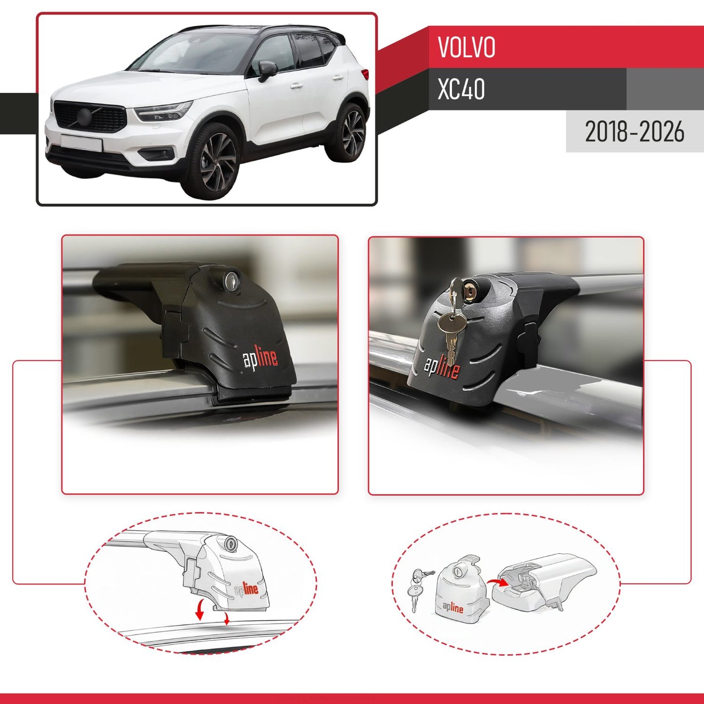 Compatibile con Volvo XC40 2018-2025 ACE-2 Barre Tetto Portapacchi Auto Barre Portatutto Grigo Alluminio 2 Barre