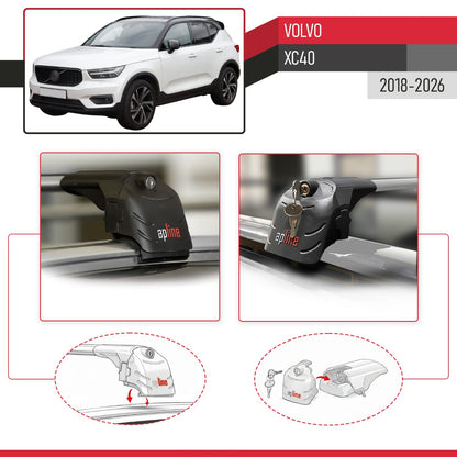Compatibile con Volvo XC40 2018-2025 ACE-2 Barre Tetto Portapacchi Auto Barre Portatutto Grigo Alluminio 2 Barre