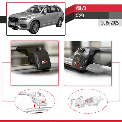 Compatibile con Volvo XC90 II 2015-2025 ACE-2 Barre Tetto Portapacchi Auto Barre Portatutto Grigo Alluminio 2 Barre