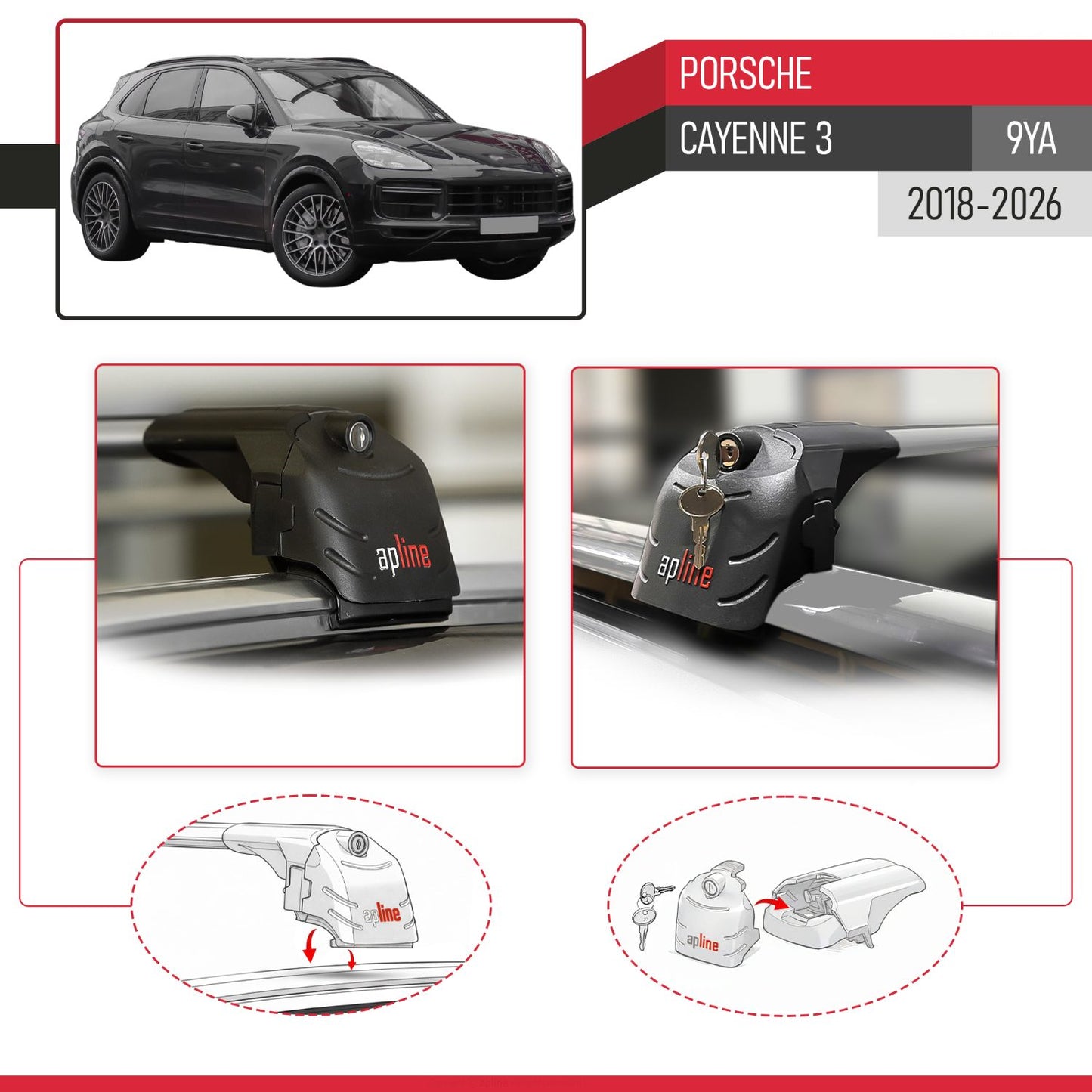 Compatibile con Porsche Cayenne 3 (9YA) 2018-2025 ACE-2 Barre Tetto Portapacchi Auto Barre Portatutto Grigo Alluminio 2 Barre