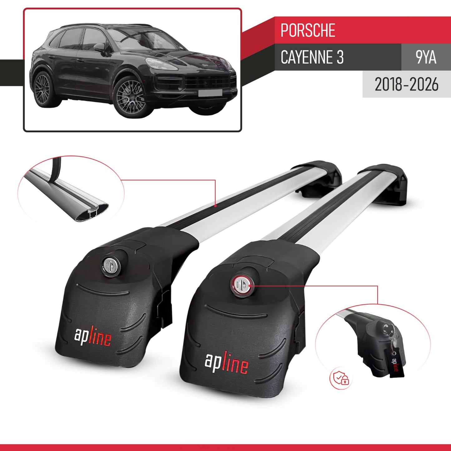 Compatibile con Porsche Cayenne 3 (9YA) 2018-2025 ACE-2 Barre Tetto Portapacchi Auto Barre Portatutto Grigo Alluminio 2 Barre