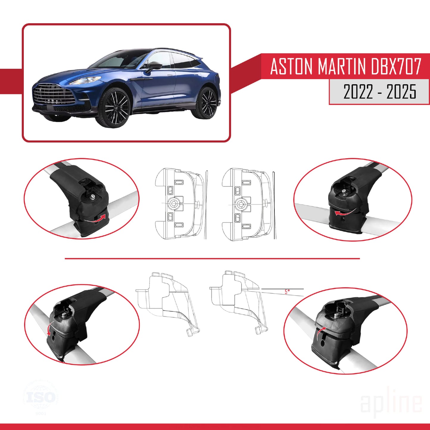 Kompatibel mit Aston Martin (DBX707) 2022-2025 ACE-2 Dachgepäckträger, graues Aluminium, 2 Stangen