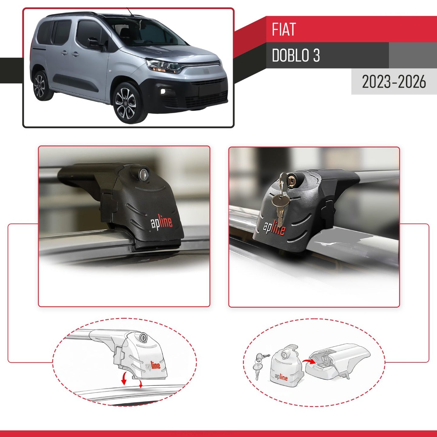 Compatibile con Fiat Doblo 3 2023-2025 ACE-2 Barre Tetto Portapacchi Auto Barre Portatutto Grigo Alluminio 2 Barre
