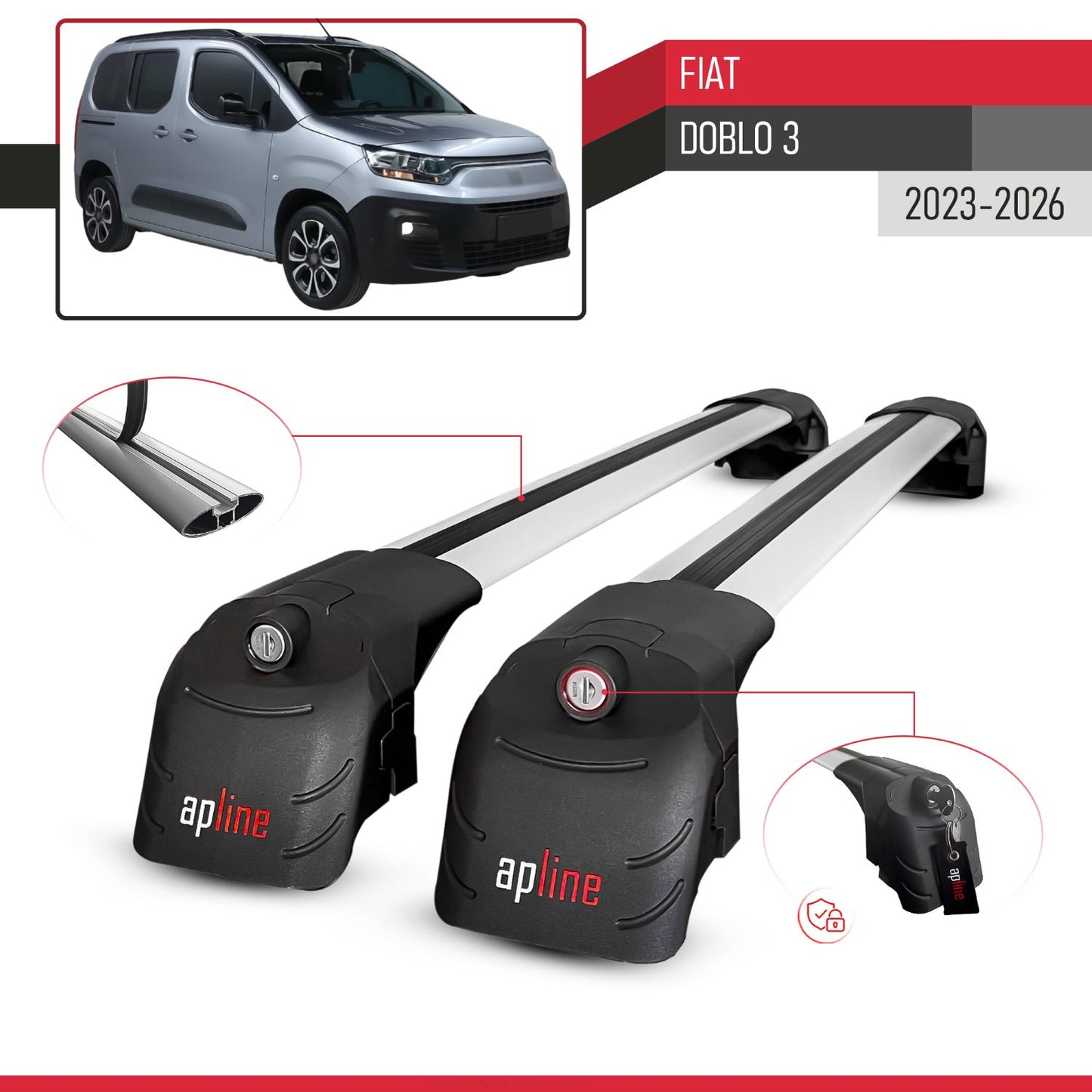 Compatibile con Fiat Doblo 3 2023-2025 ACE-2 Barre Tetto Portapacchi Auto Barre Portatutto Grigo Alluminio 2 Barre