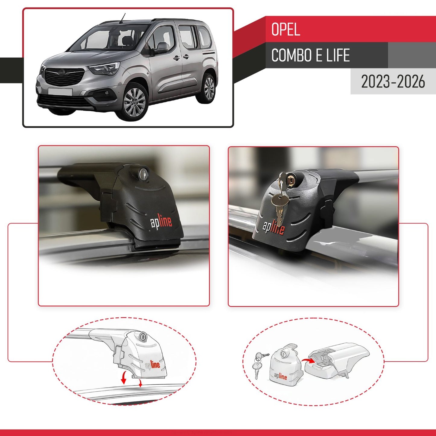 Compatibile con Opel Combo E Life 2023-2025 ACE-2 Barre Tetto Portapacchi Auto Barre Portatutto Grigo Alluminio 2 Barre