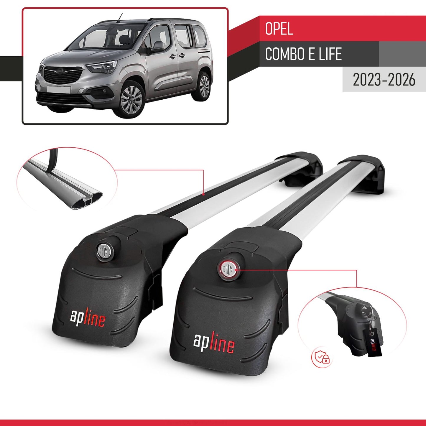 Compatibile con Opel Combo E Life 2023-2025 ACE-2 Barre Tetto Portapacchi Auto Barre Portatutto Grigo Alluminio 2 Barre