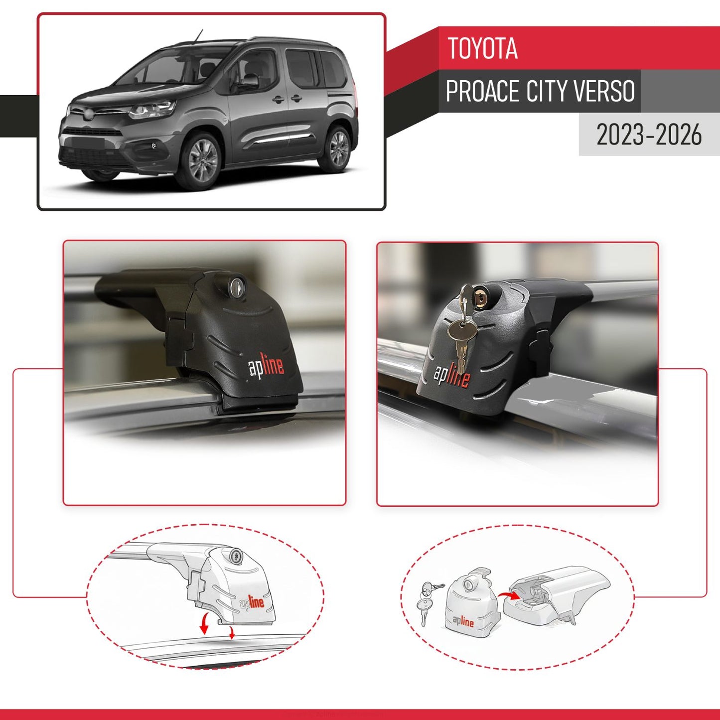 Compatibile con Toyota Proace City Verso 2023-2025 ACE-2 Barre Tetto Portapacchi Auto Barre Portatutto Grigo Alluminio 2 Barre