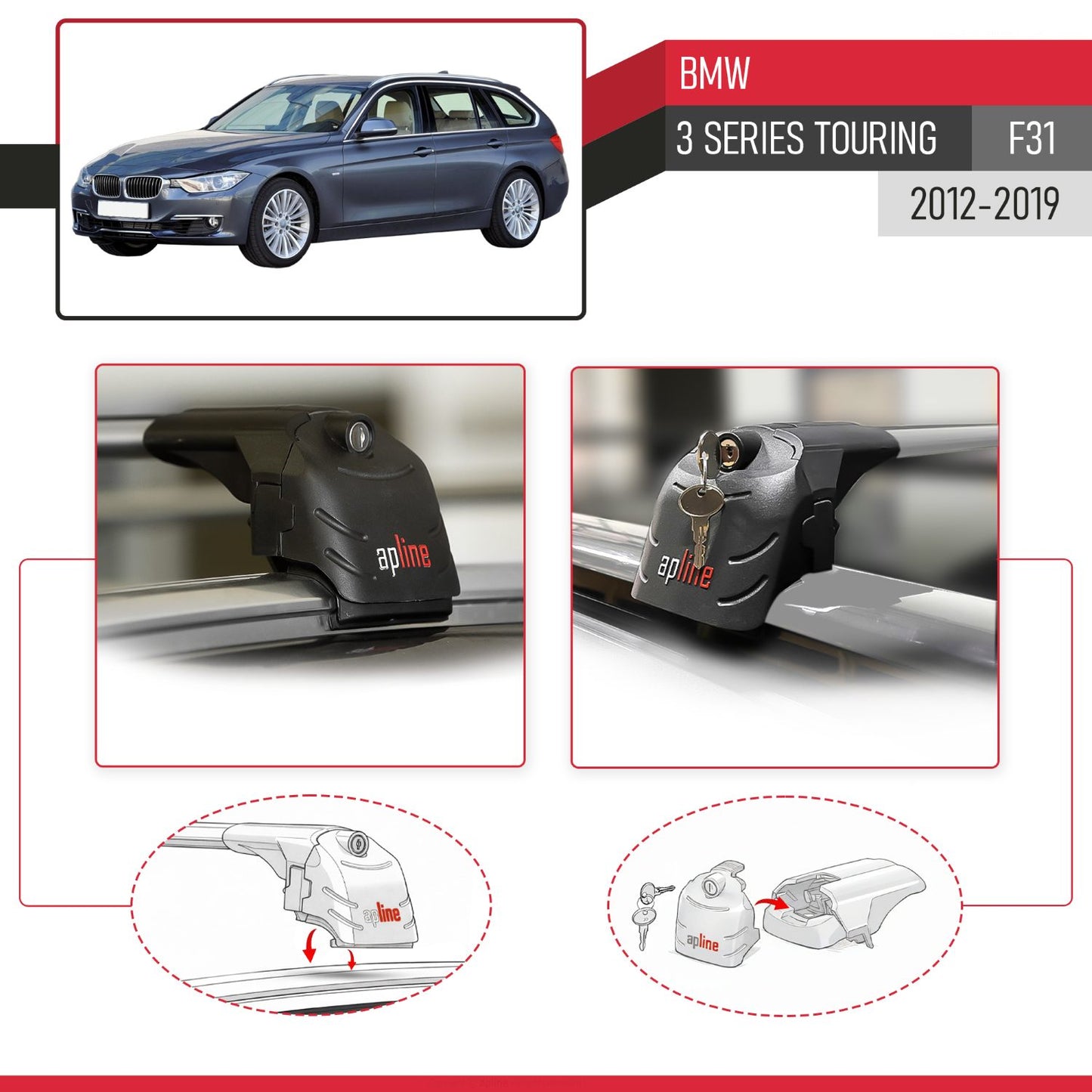 Compatibile con BMW Serie 3 (F31) Touring 2012-2019 ACE-2 Barre Tetto Portapacchi Auto Barre Portatutto Grigo Alluminio 2 Barre
