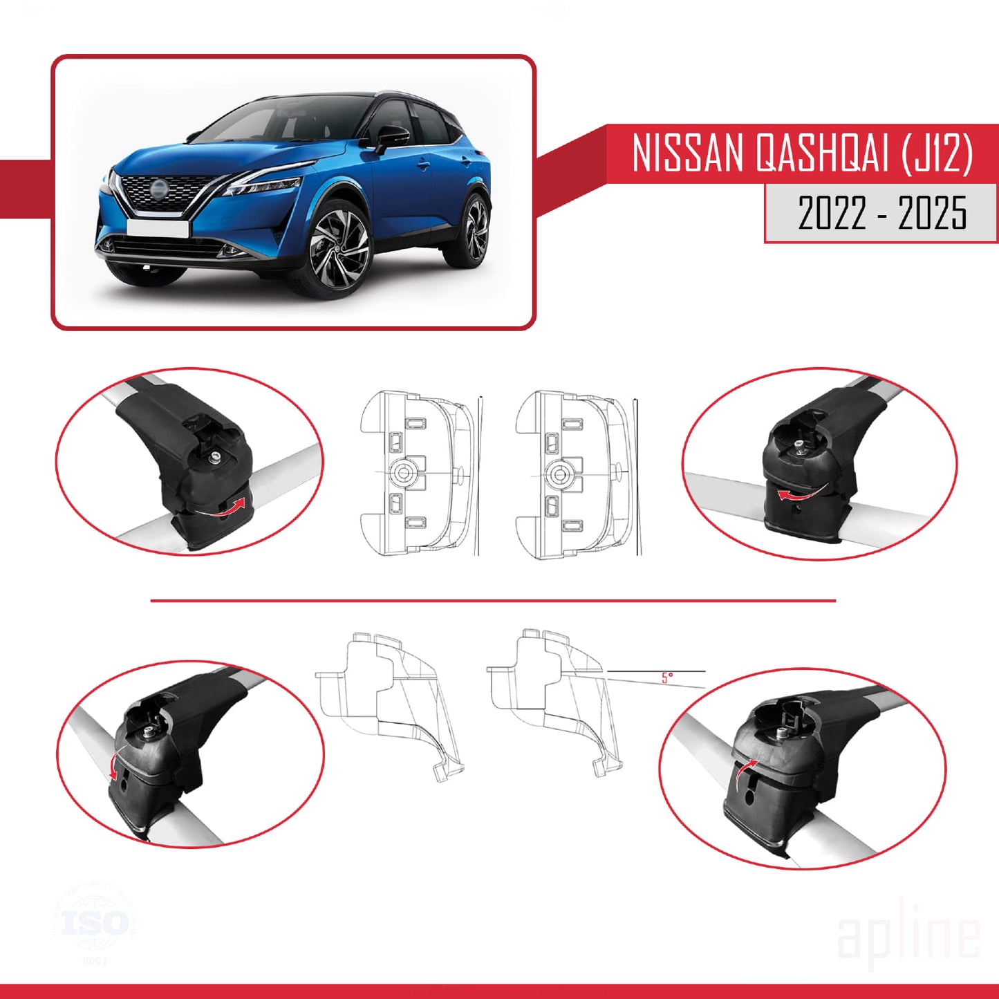 Compatible avec Nissan Qashqai 3 (J12) 2022-2025 ACE-2 Barres de Toit Railing Porte-Bagages de Voiture Gris Aluminium 2 Barres