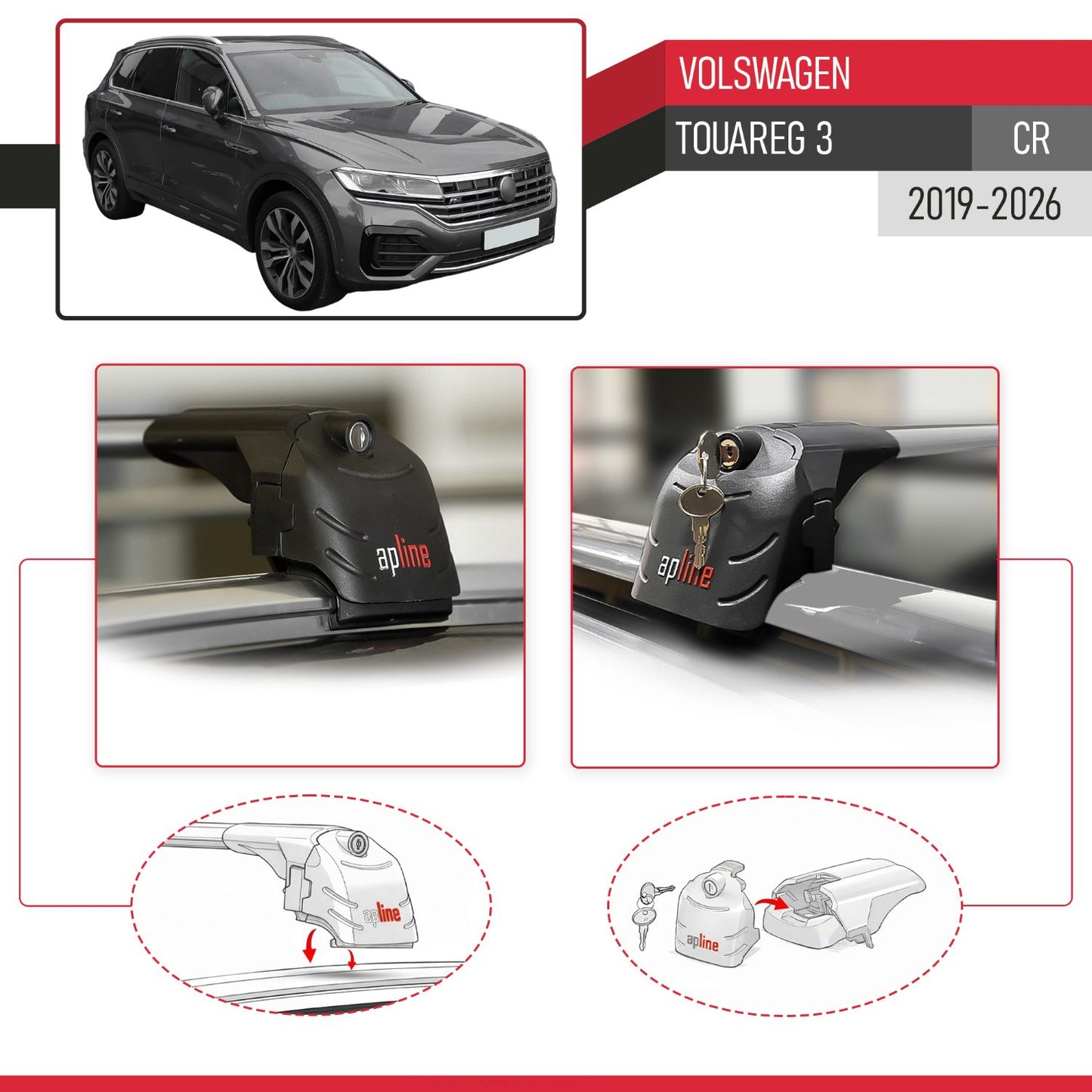 Compatibile con Volkswagen Touareg 3 (CR) 2019-2025 ACE-2 Barre Tetto Portapacchi Auto Barre Portatutto Grigo Alluminio 2 Barre