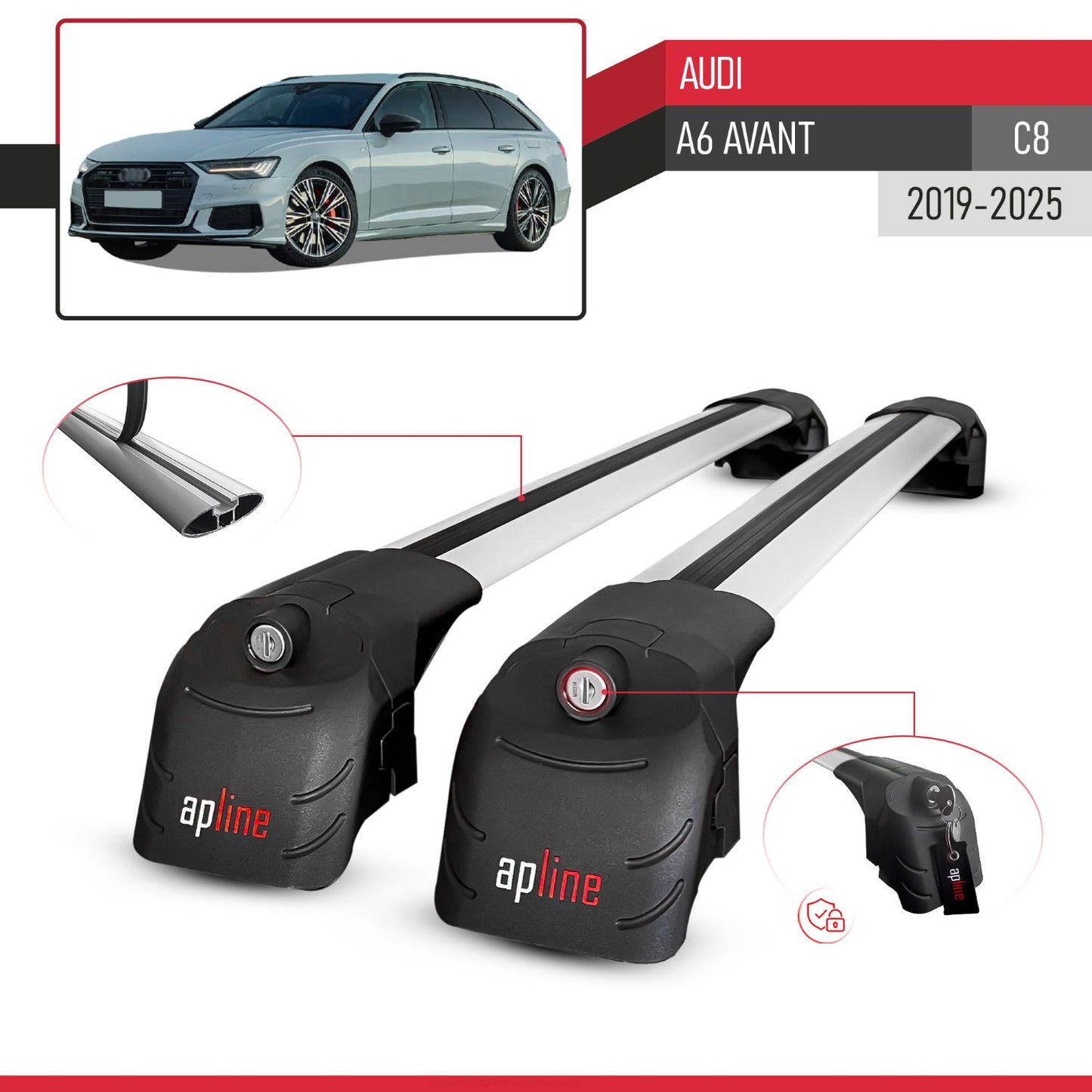 Compatibile con A6 (C8) Avant 2019-2025 ACE-2 Barre Tetto Portapacchi Auto Barre Portatutto Grigo Alluminio 2 Barre