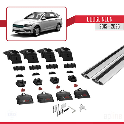 Kompatibel mit Dodge Neon 2015-2025 ACE-2 Dachgepäckträger, Reling, Gepäckträger, graues Aluminium, 2 Stangen
