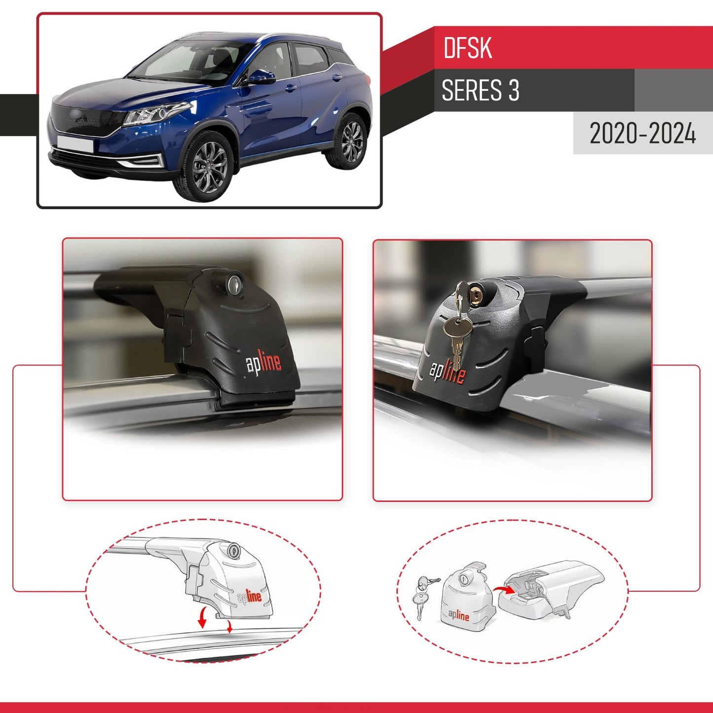 Compatibile con DFSK Glory/Seres 3 2020-2025 ACE-2 Barre Tetto Portapacchi Auto Barre Portatutto Grigo Alluminio 2 Barre