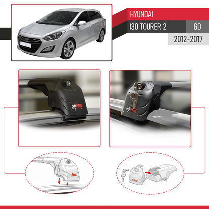 Compatibile con Hyundai i30 2 (GD) Tourer 2012-2016 ACE-2 Barre Tetto Portapacchi Auto Barre Portatutto Grigo Alluminio 2 Barre