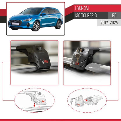 Compatibile con Hyundai i30 3 (PD) Tourer 2017-2025 ACE-2 Barre Tetto Portapacchi Auto Barre Portatutto Grigo Alluminio 2 Barre