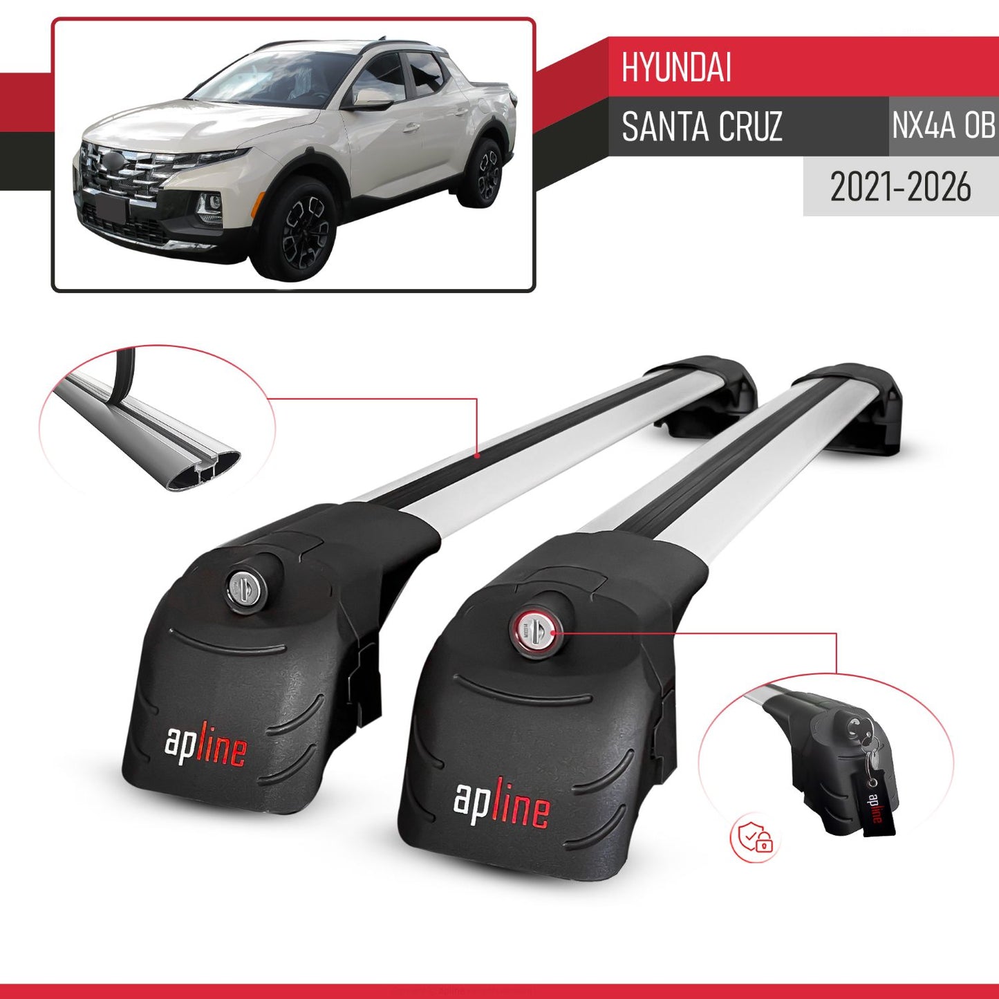 Compatibile con Hyundai Santa Cruz (NX4A OB) 2022-2025 ACE-2 Barre Tetto Portapacchi Auto Barre Portatutto Grigo Alluminio 2 Barre