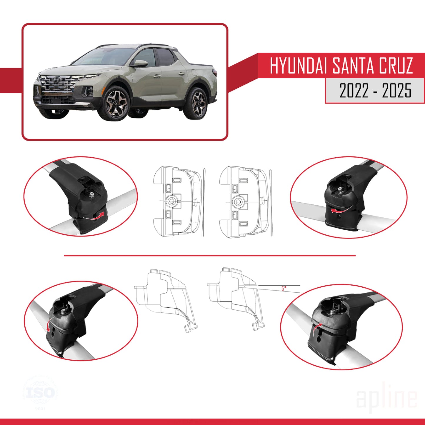 Compatibile con Hyundai Santa Cruz (NX4A OB) 2022-2025 ACE-2 Barre portatutto per auto Portapacchi in alluminio grigio 2 barre