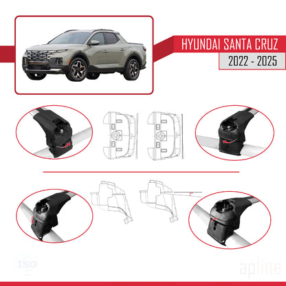 Compatibile con Hyundai Santa Cruz (NX4A OB) 2022-2025 ACE-2 Barre portatutto per auto Portapacchi in alluminio grigio 2 barre