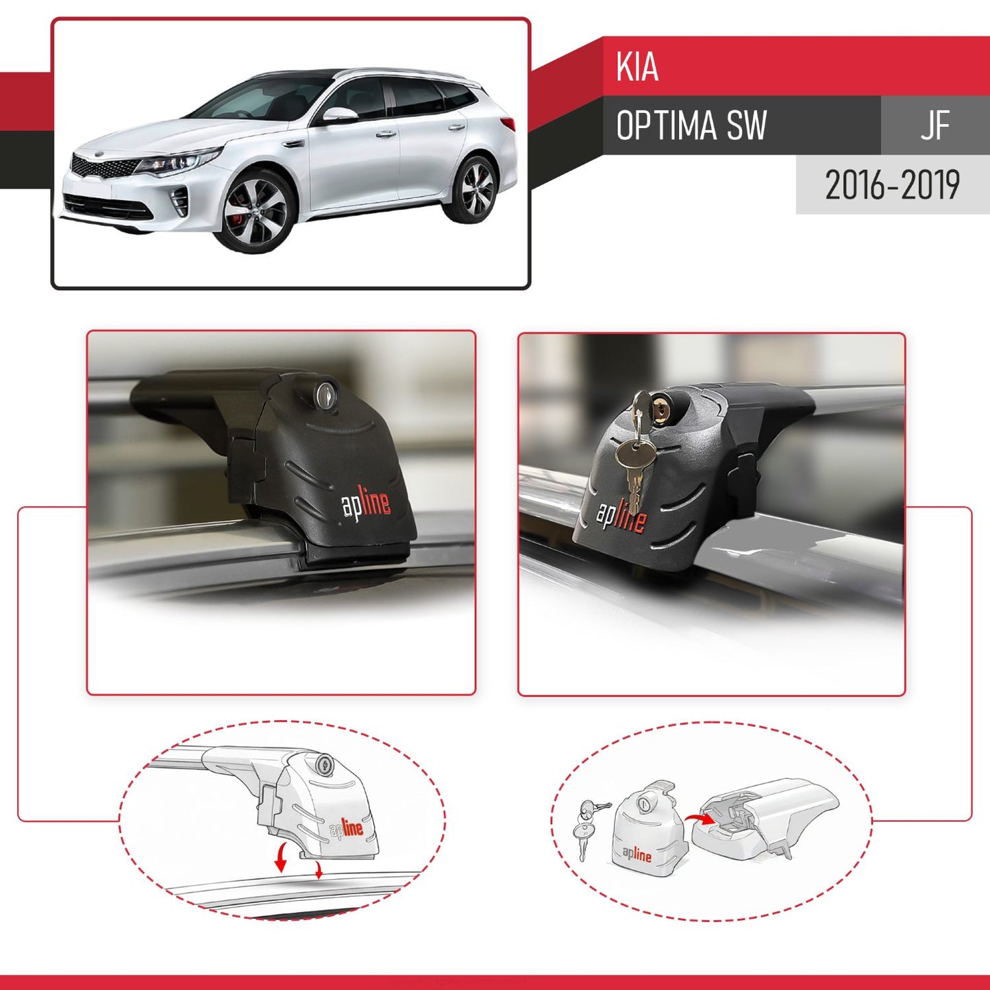 Compatibile con Kia Optima (JF) SW 2016-2019 ACE-2 Barre Tetto Portapacchi Auto Barre Portatutto Grigo Alluminio 2 Barre