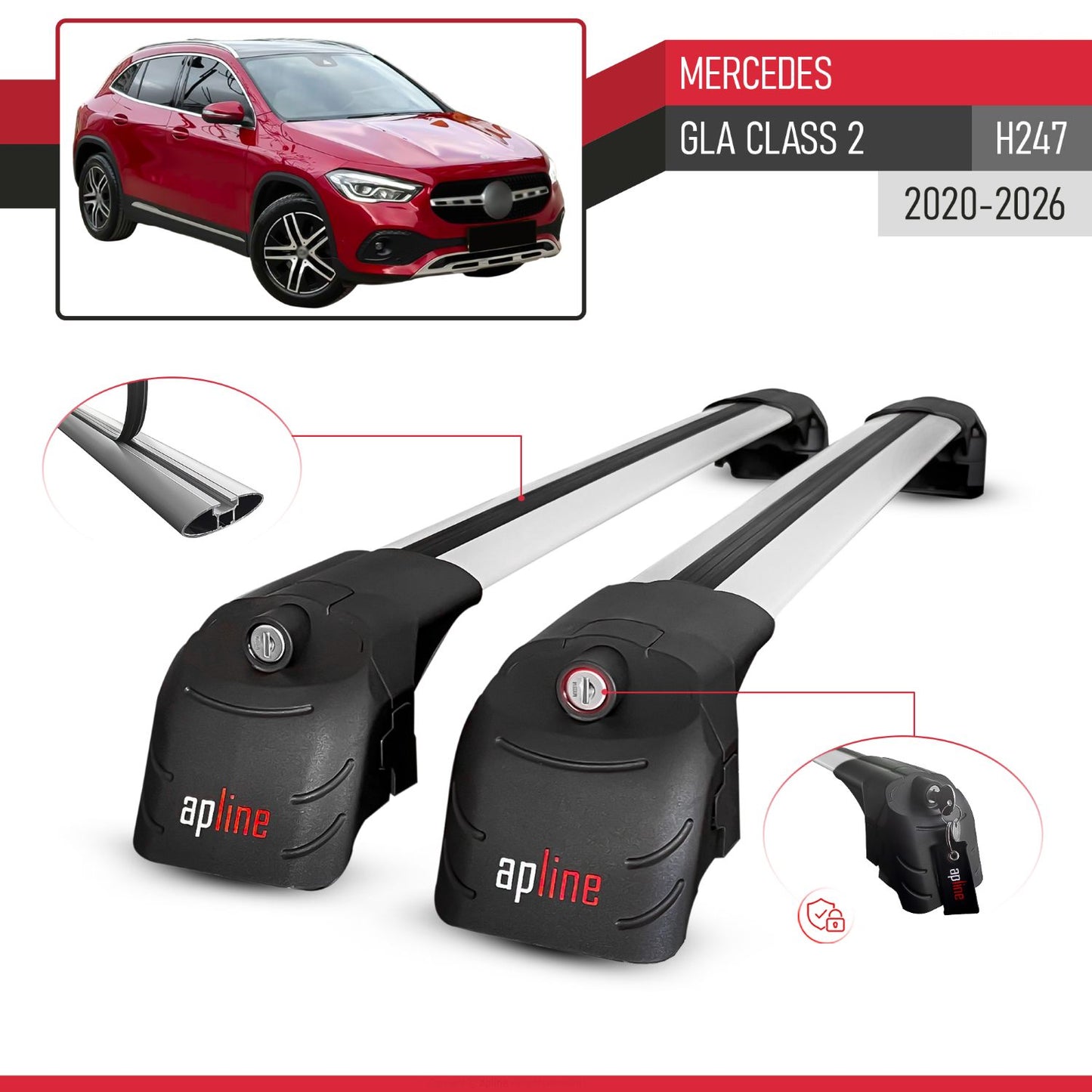 Compatibile con Mercedes Classe GLA 2 (H247) 2020-2025 ACE-2 Barre Tetto Portapacchi Auto Barre Portatutto Grigo Alluminio 2 Barre