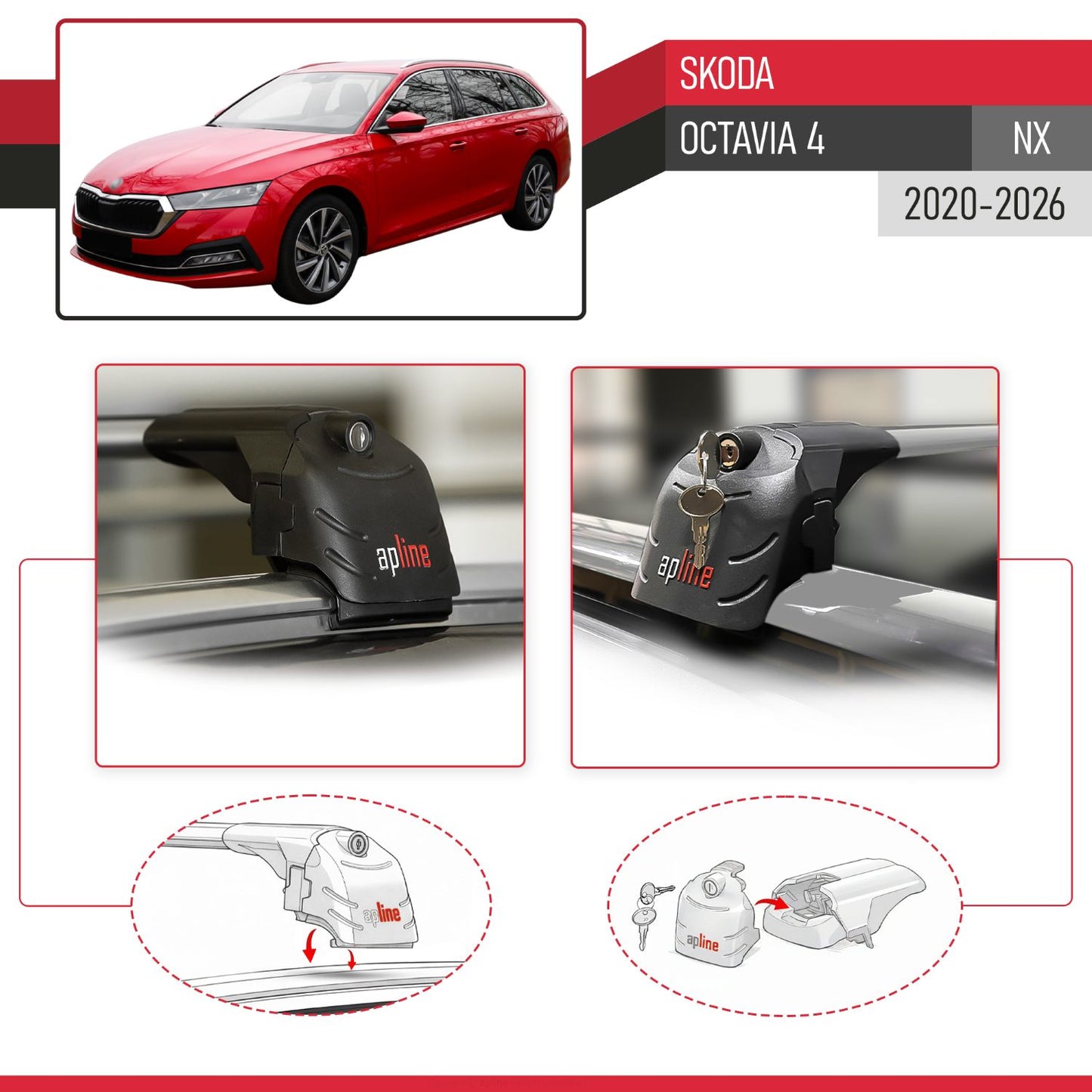 Compatibile con Skoda Octavia 4 (NX) 2020-2025 ACE-2 Barre Tetto Portapacchi Auto Barre Portatutto Grigo Alluminio 2 Barre