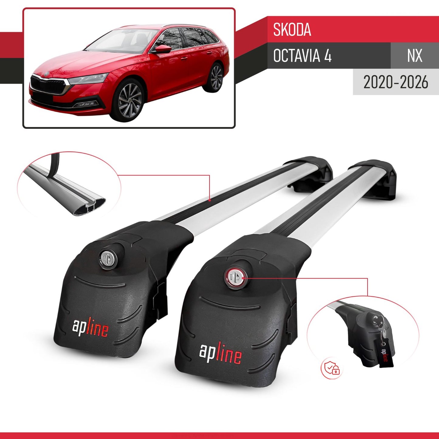 Compatibile con Skoda Octavia 4 (NX) 2020-2025 ACE-2 Barre Tetto Portapacchi Auto Barre Portatutto Grigo Alluminio 2 Barre