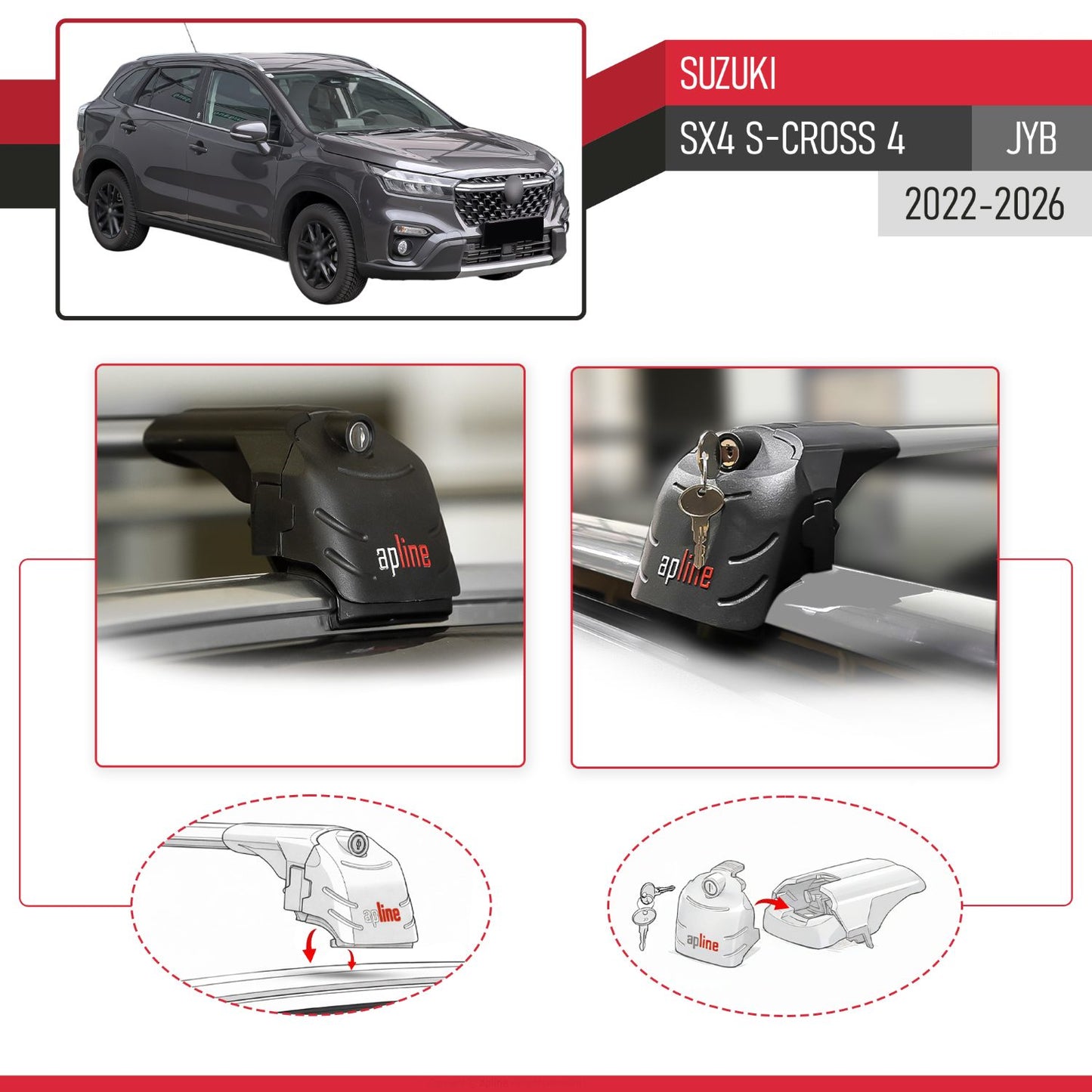 Compatibile con Suzuki SX4 S-Cross 4 (JY) 2022-2025 ACE-2 Barre Tetto Portapacchi Auto Barre Portatutto Grigo Alluminio 2 Barre