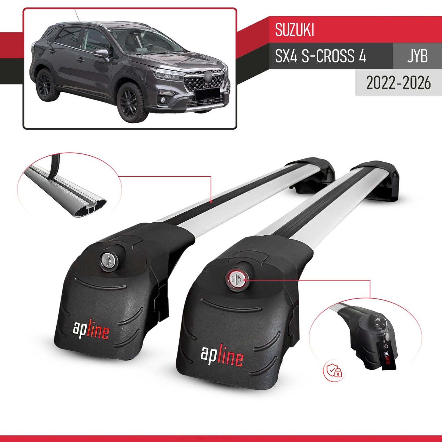 Compatibile con Suzuki SX4 S-Cross 4 (JY) 2022-2025 ACE-2 Barre Tetto Portapacchi Auto Barre Portatutto Grigo Alluminio 2 Barre