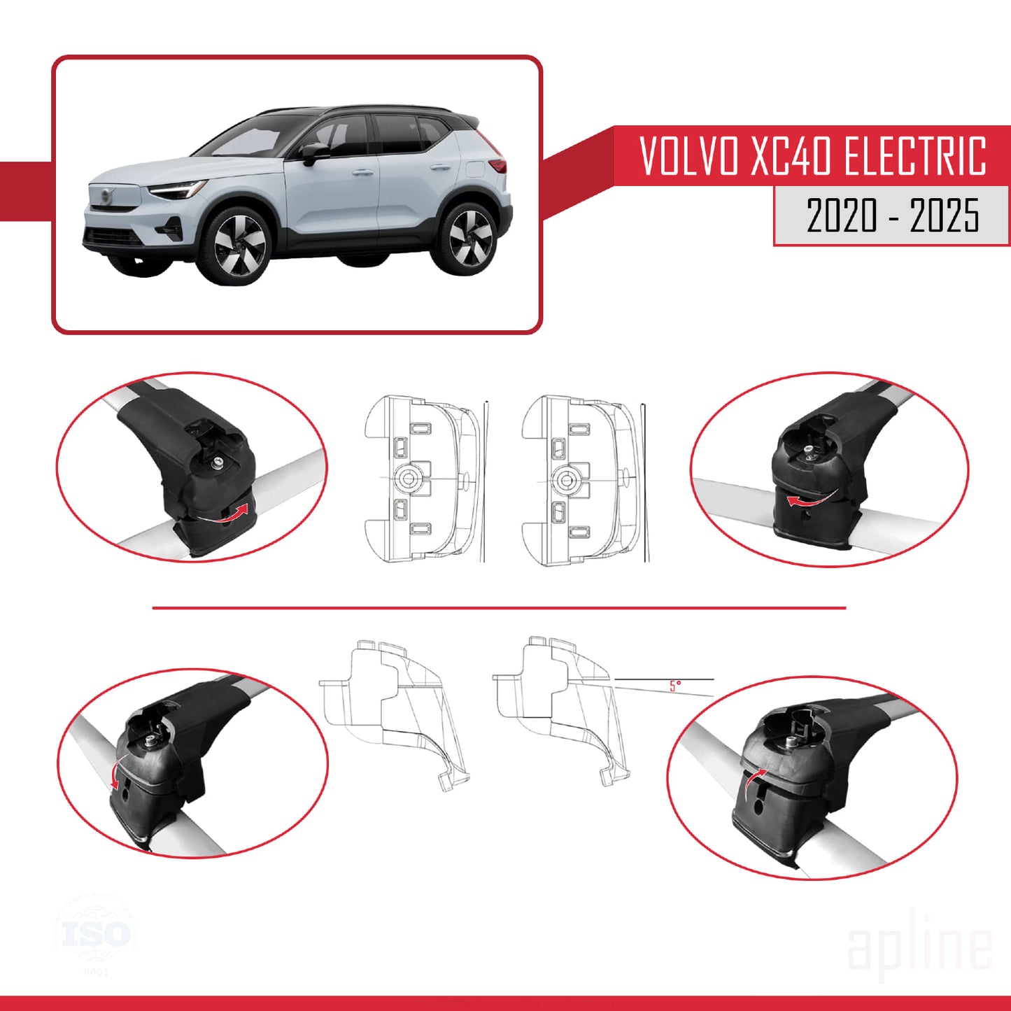 Compatible avec Volvo XC40 (Elektrik) 2020-2025 ACE-2 Barres de Toit Railing Porte-Bagages de Voiture Gris Aluminium 2 Barres