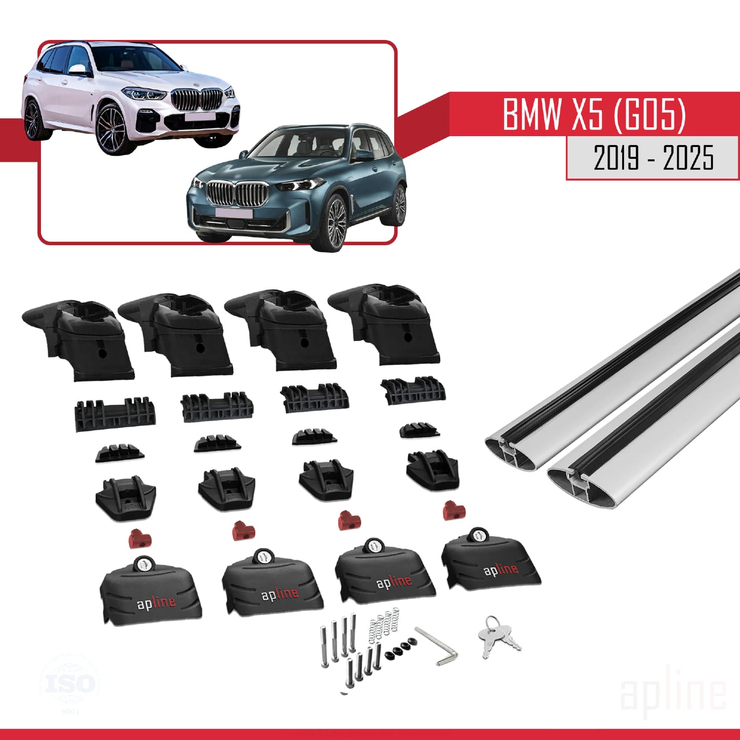 Compatibile con BMW X5 (G05) 2019-2025 ACE-2 Barre portatutto per auto Portapacchi in alluminio grigio 2 barre