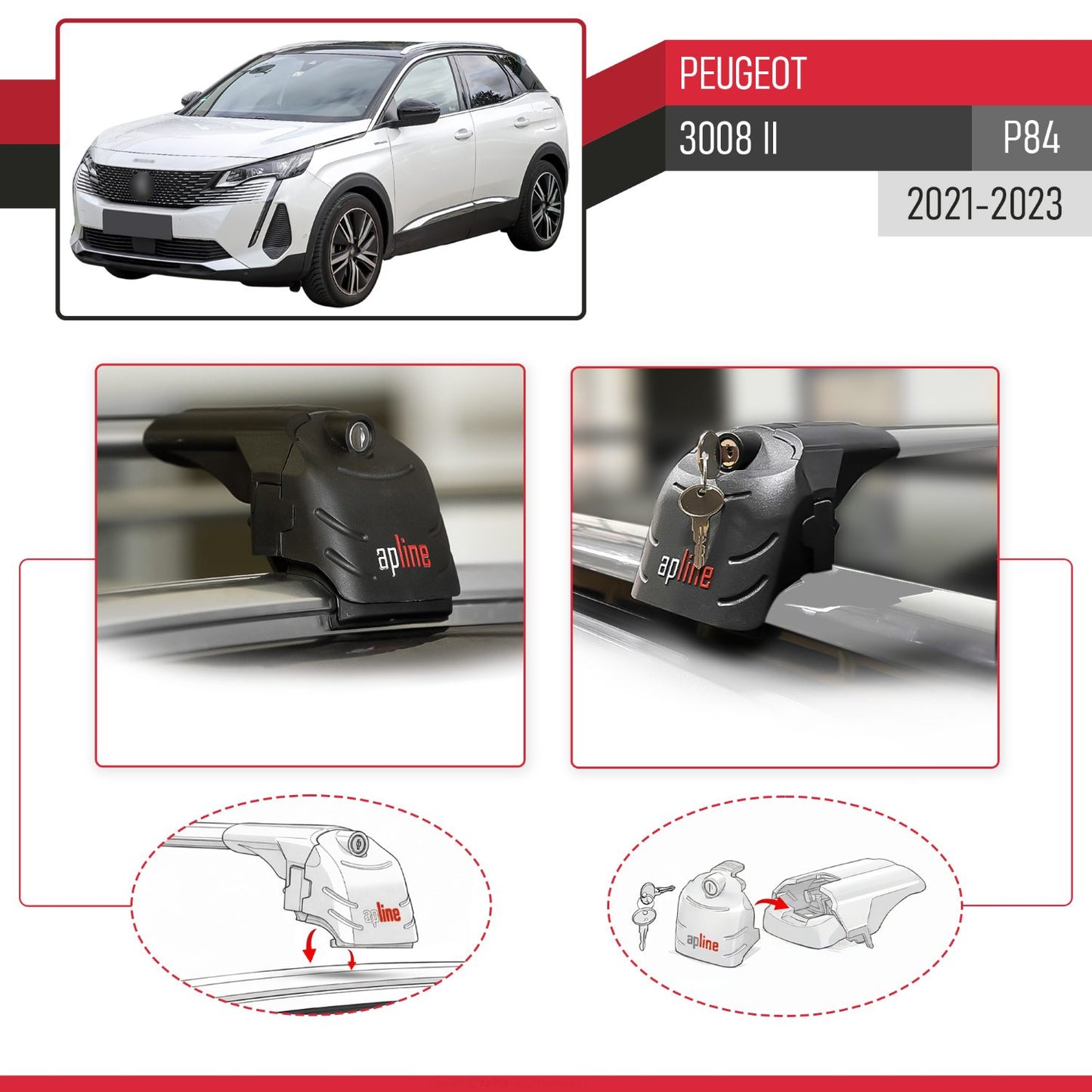 Compatibile con Peugeot 3008 II (P84) Post-Facelift 2021-2023 ACE-2 Barre Tetto Portapacchi Auto Barre Portatutto Grigo Alluminio 2 Barre