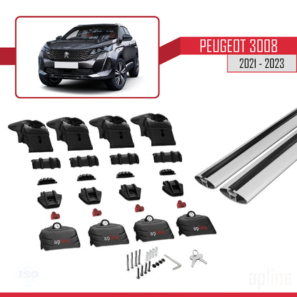 Compatible avec Peugeot 3008 II (P84) Post-Facelift 2021-2023 ACE-2 Barres de Toit Railing Porte-Bagages de Voiture Gris Aluminium 2 Barres