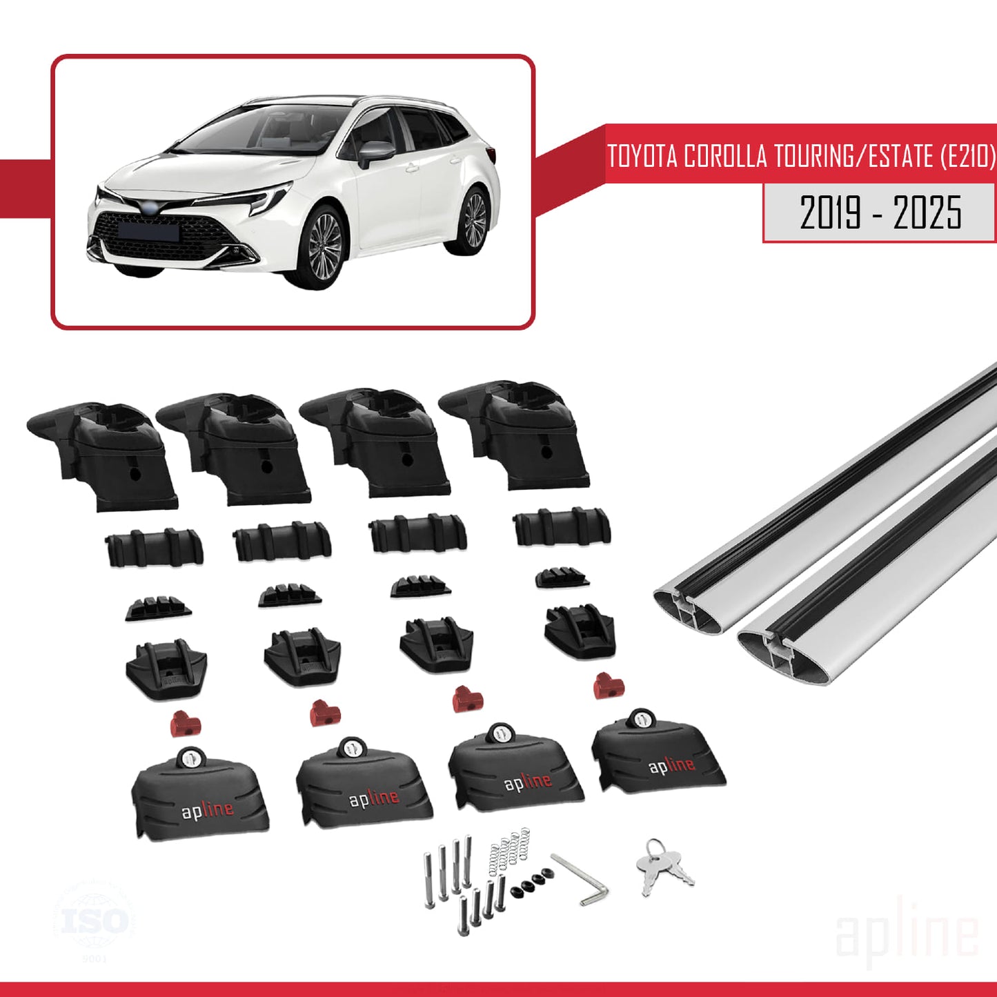 Compatible avec Toyota Corolla Touring (E210) 2019-2025 ACE-2 Barres de Toit Railing Porte-Bagages de Voiture Gris Aluminium 2 Barres