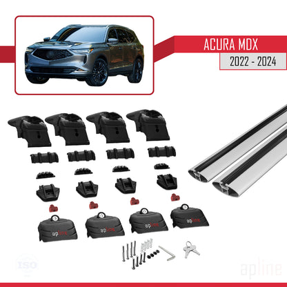 Kompatibel mit Acura MDX 2022-2024 ACE-2 Dachgepäckträger, Reling, Gepäckträger, graues Aluminium, 2 Stangen