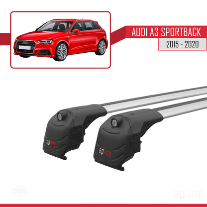 Kompatibel mit Audi A3 Sportback 2015-2020 ACE-2 Dachgepäckträger, Reling, Gepäckträger, graues Aluminium, 2 Stangen