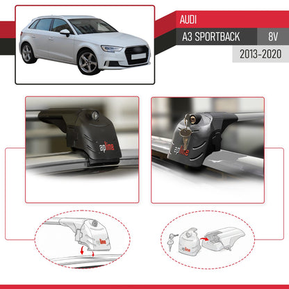 Compatibile con Audi A3 Sportback 2015-2020 ACE-2 Barre Tetto Portapacchi Auto Barre Portatutto Grigo Alluminio 2 Barre