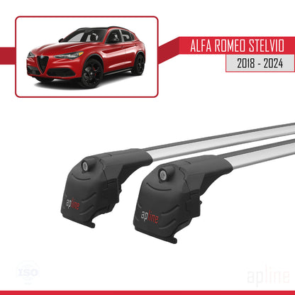 Kompatibel mit Alfa Romeo Stelvio 2018-2024 ACE-2 Dachgepäckträger, Reling, Gepäckträger, graues Aluminium, 2 Stangen