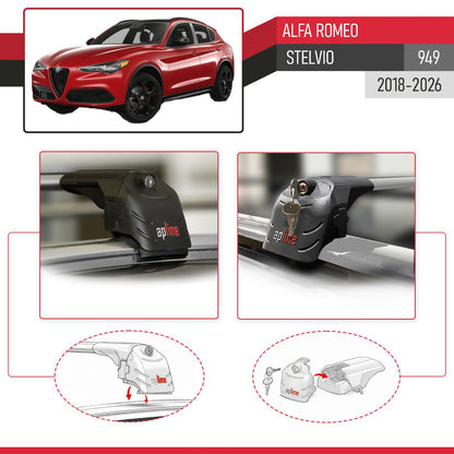 Compatibile con Alfa Romeo Stelvio 2018-2024 ACE-2 Barre Tetto Portapacchi Auto Barre Portatutto Grigo Alluminio 2 Barre