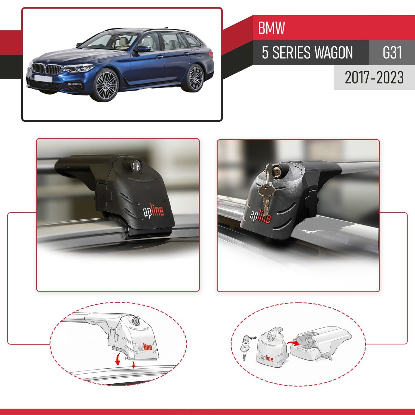 Compatibile con BMW 5 Series G31 Wagon 2017-2023 ACE-2 Barre Tetto Portapacchi Auto Barre Portatutto Grigo Alluminio 2 Barre
