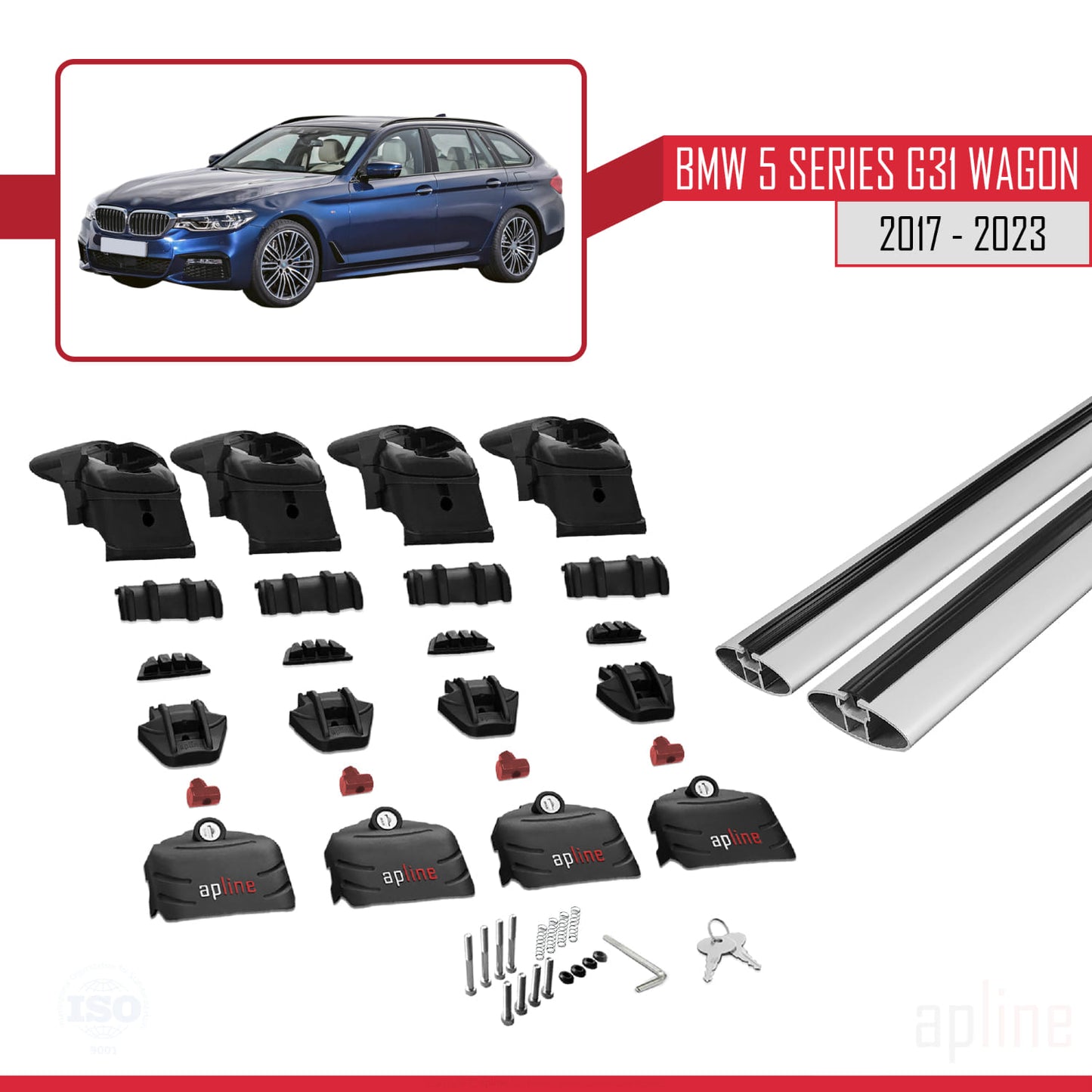 Compatibile con BMW Serie 5 G31 Wagon 2017-2023 ACE-2 Barre portatutto per auto Portapacchi in alluminio grigio 2 barre