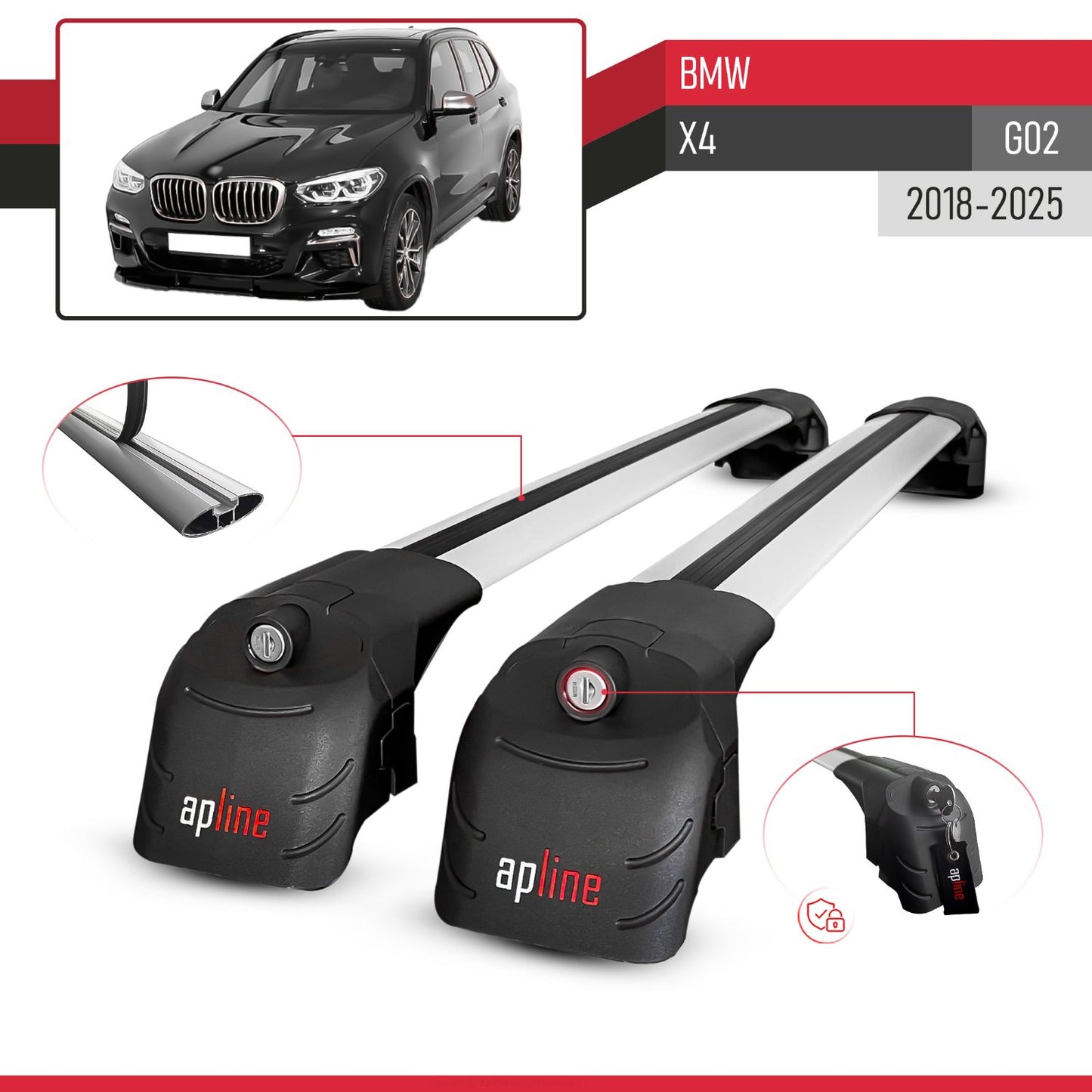 Compatibile con BMW X4 (G02) 2018-2023 ACE-2 Barre Tetto Portapacchi Auto Barre Portatutto Grigo Alluminio 2 Barre