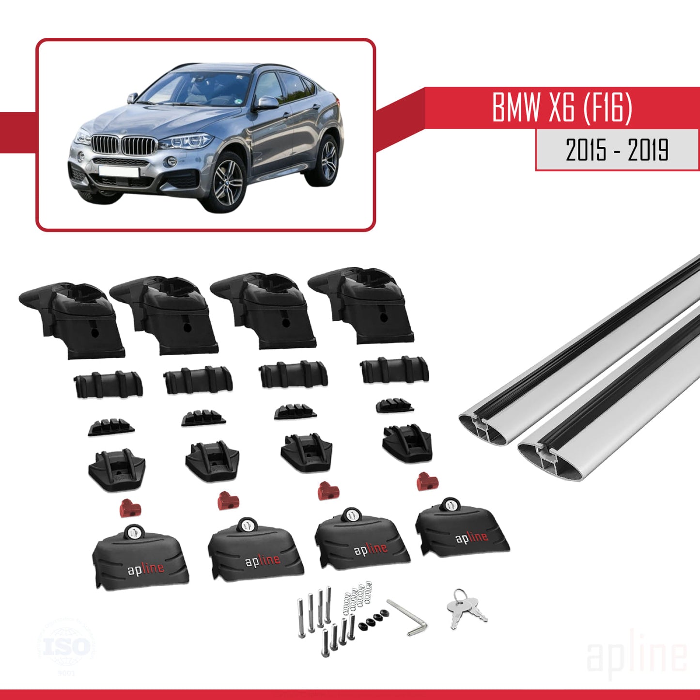 Kompatibel mit BMW X6 (F16) 2015-2025 ACE-2 Dachgepäckträger, Reling, Gepäckträger, graues Aluminium, 2 Stangen