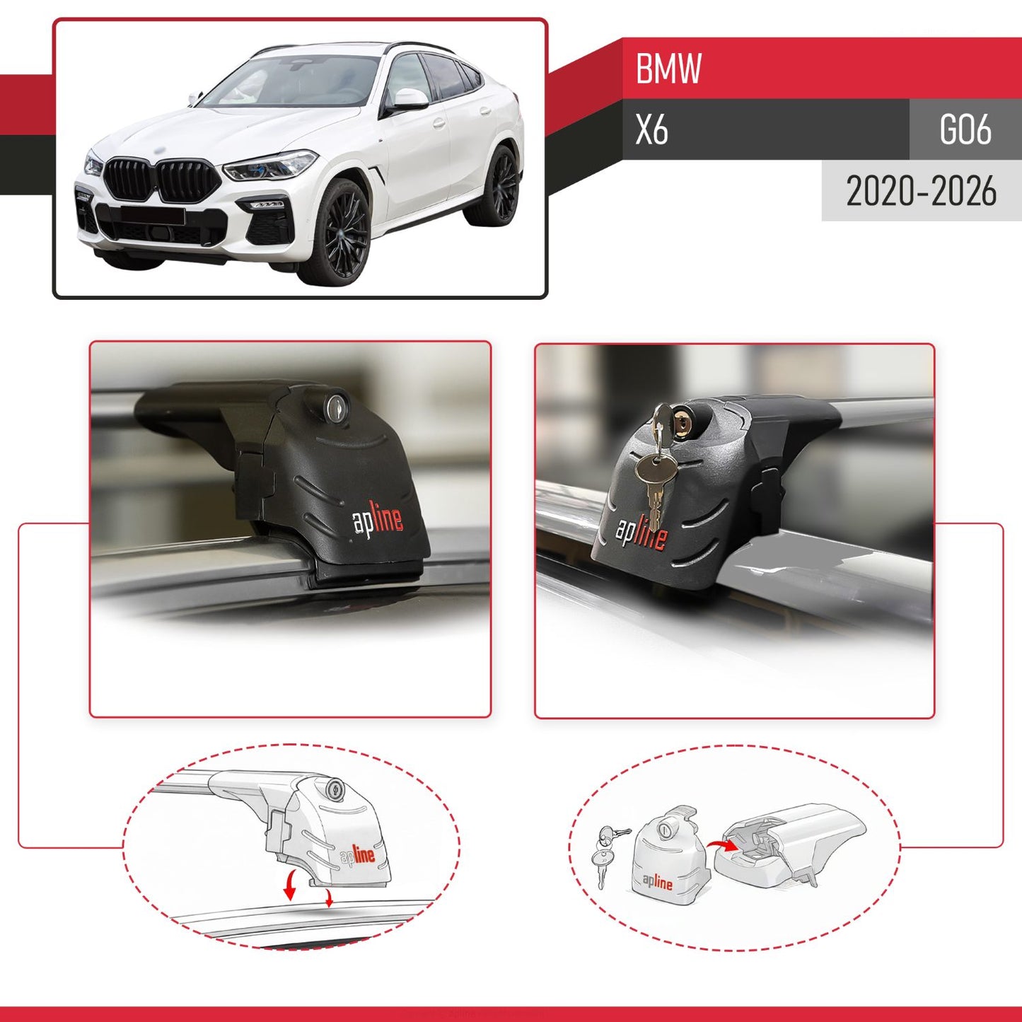 Compatibile con BMW X6 (G06) 2020-2025 ACE-2 Barre Tetto Portapacchi Auto Barre Portatutto Grigo Alluminio 2 Barre