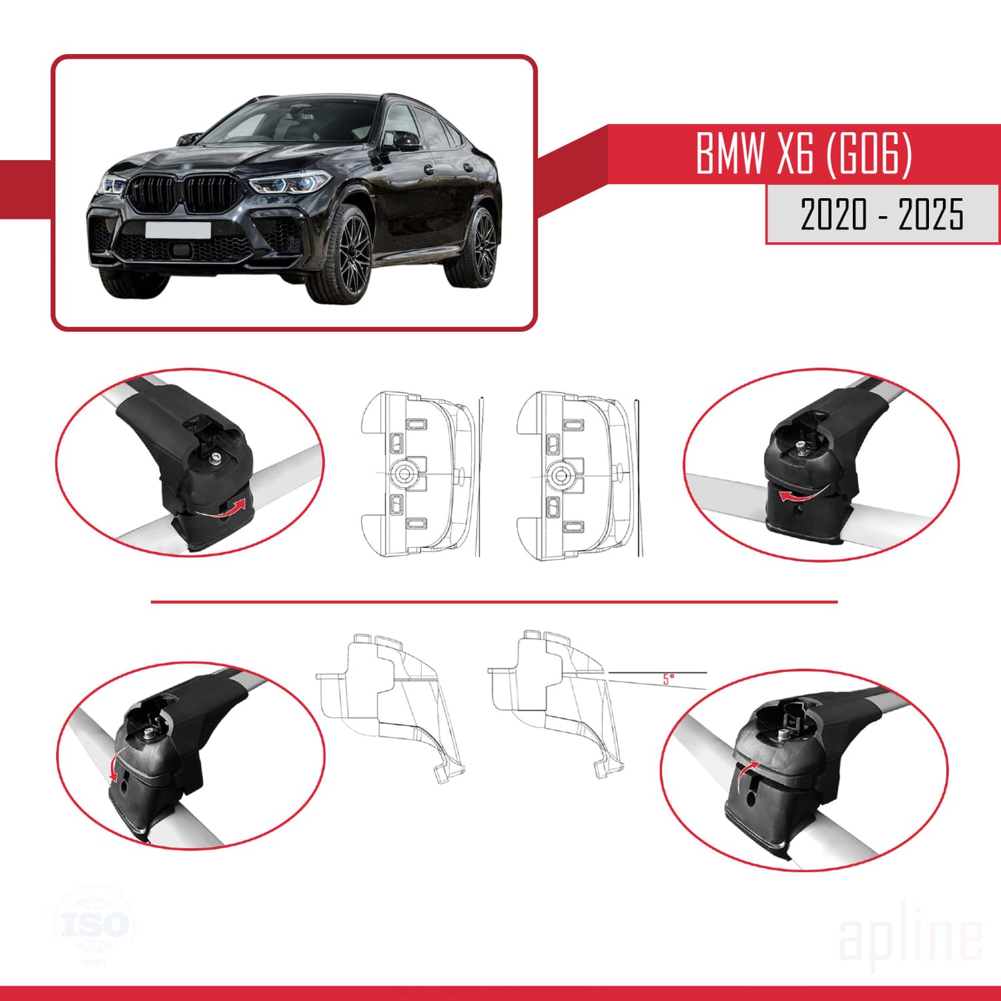 Kompatibel mit BMW X6 (G06) 2020-2025 ACE-2 Dachträger Autodachträger Graues Aluminium 2 Stangen