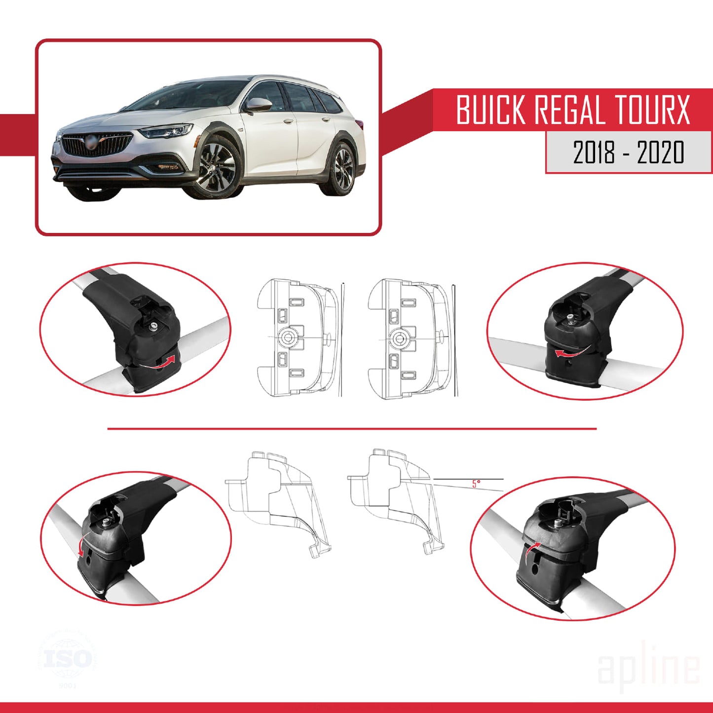 Kompatibel mit Buick Regal TourX 2018-2020 ACE-2 Dachgepäckträger, Reling, Gepäckträger, graues Aluminium, 2 Stangen