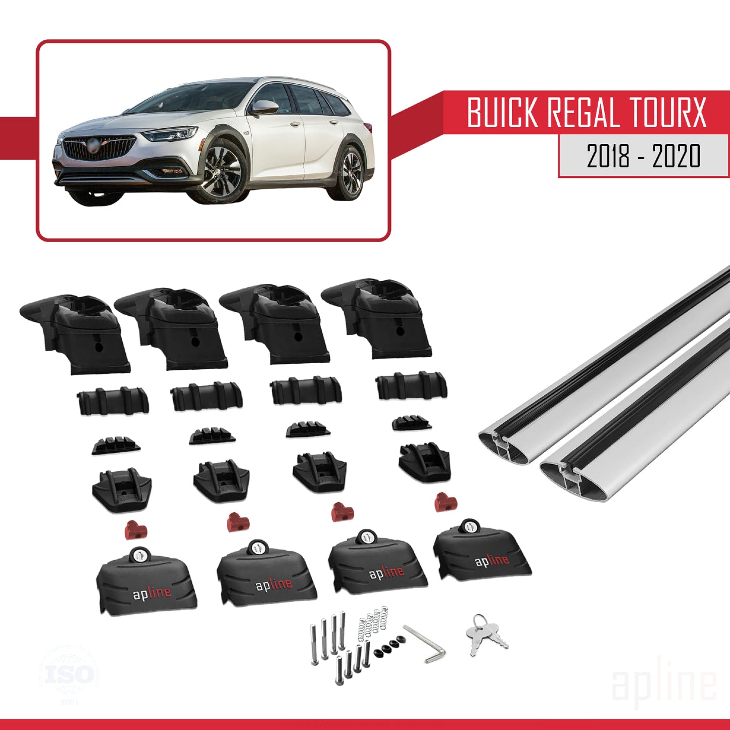 Kompatibel mit Buick Regal TourX 2018-2020 ACE-2 Dachgepäckträger, Reling, Gepäckträger, graues Aluminium, 2 Stangen