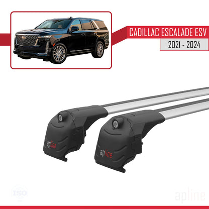 Kompatibel mit Cadillac Escalade ESV 2021-2024 ACE-2 Dachgepäckträger, Reling, Gepäckträger, graues Aluminium, 2 Stangen